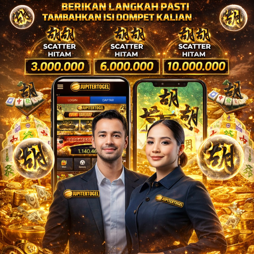 Poster JUPITERTOGEL dengan simbol scatter hitam dan tampilan ponsel